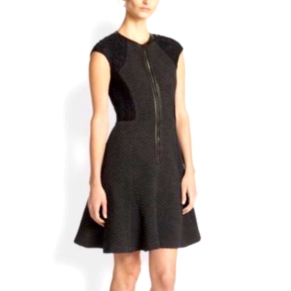 Rebecca Taylor Dress Black Silk Lace Quilted Wool Sz 8 - Picture 1 of 10